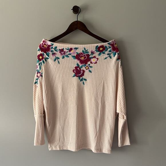 NWT UMGEE FLORAL EMBROIDERED OFF THE SHOULDER CROCHET TOP SMALL OATMEAL - Picture 1 of 9